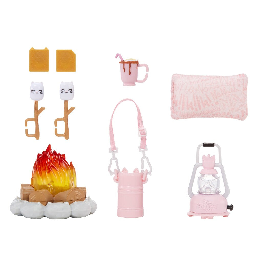 Nodeems! Nodeems! Iwwerraschung duerno! Nodeem! Nodeem! Iwwerrascht Kitty-Cat Camping Play Set + Liicht