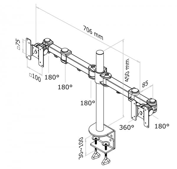 NeoMounts NeoMounts FPMA-D960D LCD OfficeUn, 10-21, 18 kg, 75x75 100x100 mm, 10 cm, černá