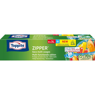 Toppits zipper multi-functionele zakken 3 liter 8 stuks