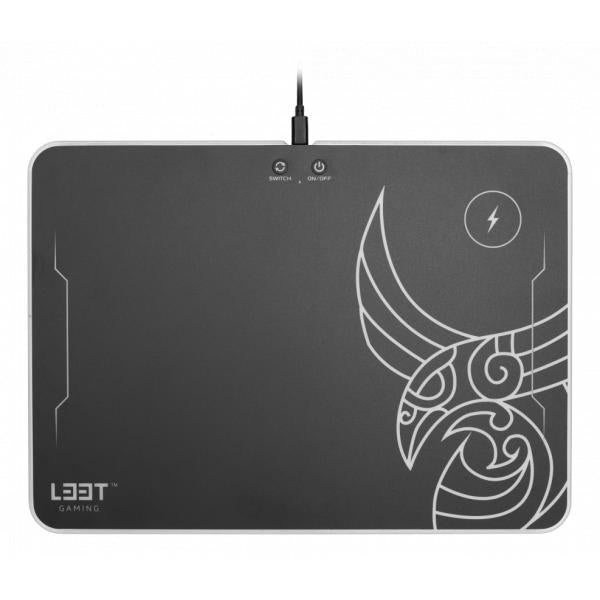 L33T -spel 160378 Kvennavagn RGB Hard Gaming Mat W Qi Charge, 355 x 255 x 5,8 mm, svart