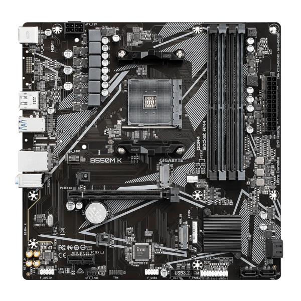 Gigabyte B550M K, AMD, Socket AM4, B550, DDR4, Dual PCIe 4.0 3.0 M.2