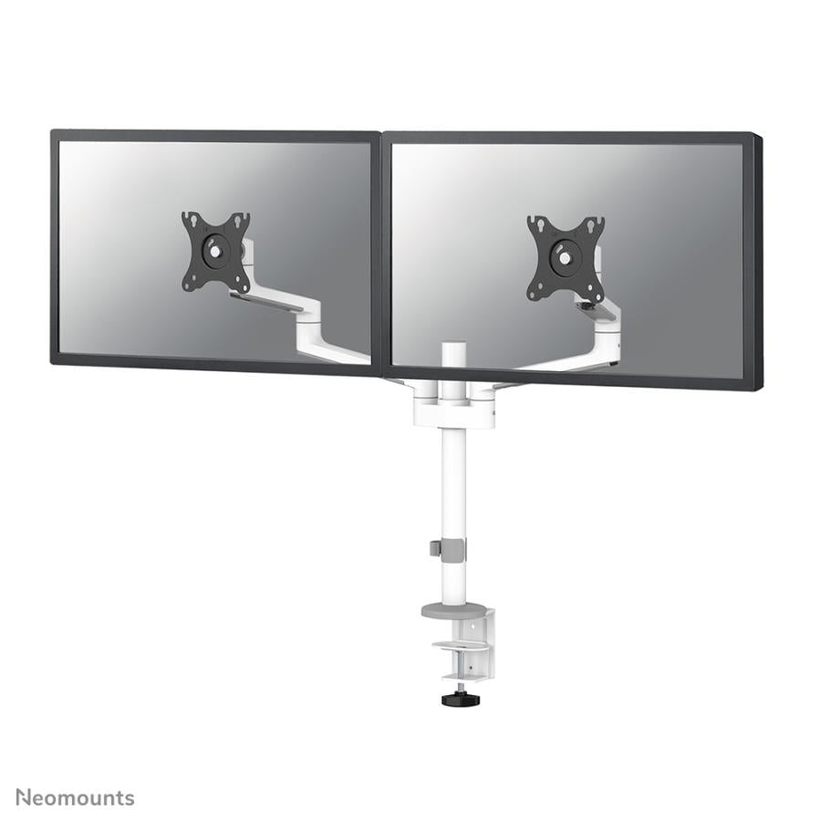 Neomounts DS60-425WH2 Desk-Mount, 2x 27 tommer 8 kg, vippe roter svingbar, 100x100 mm, hvit