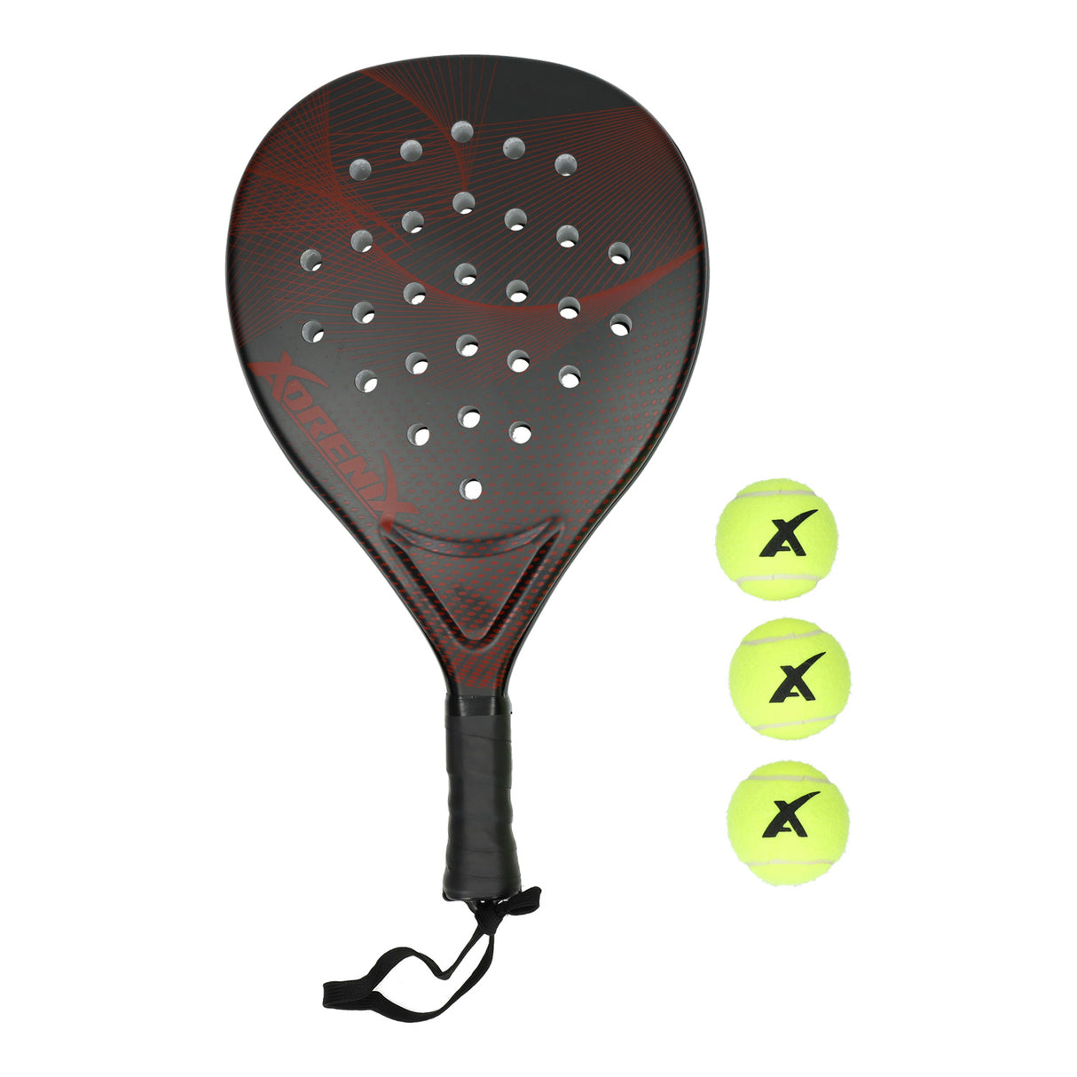 Adrenix padel set racket med 3 bollar - röd