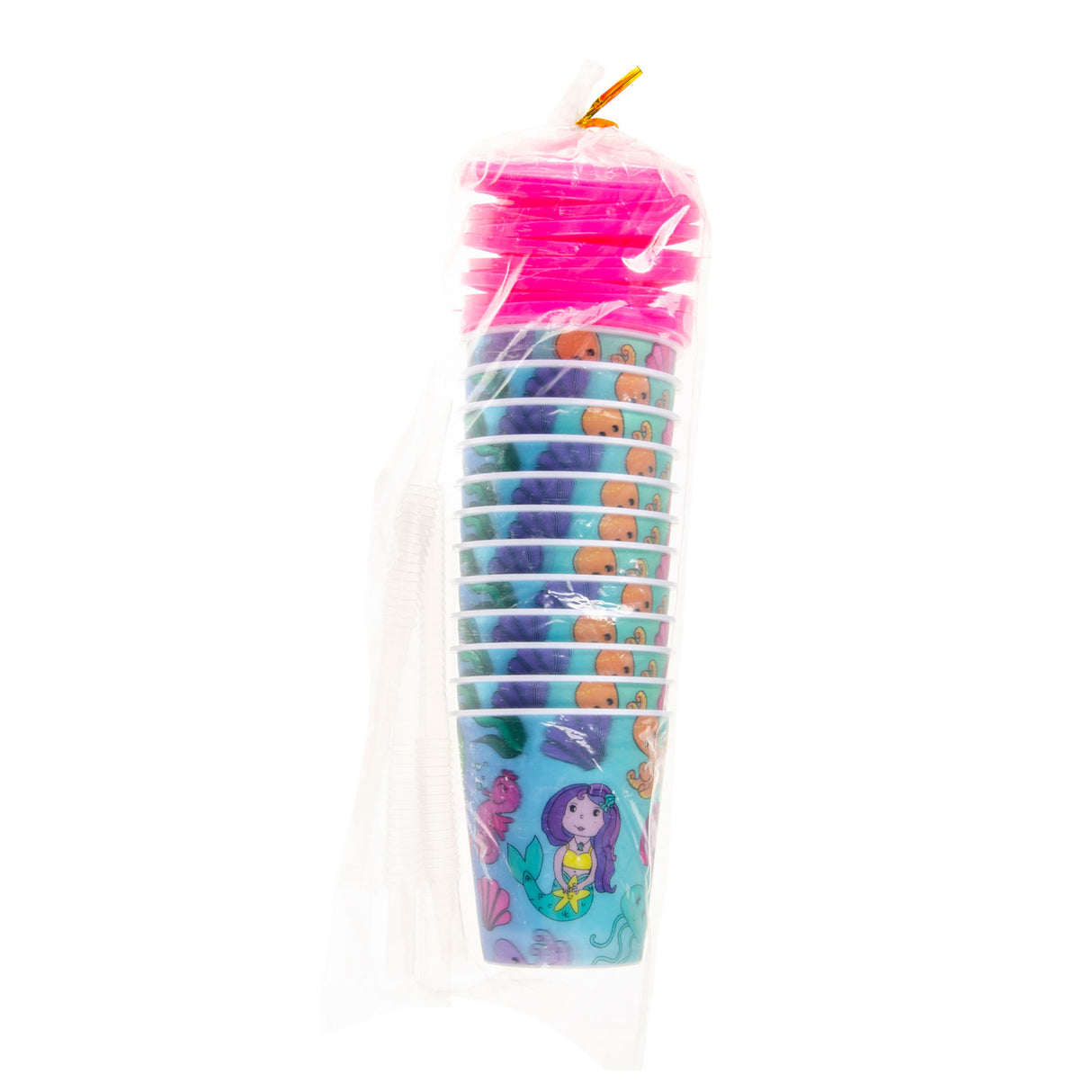 LG imports cup with lid and straw mermaid, 12st.