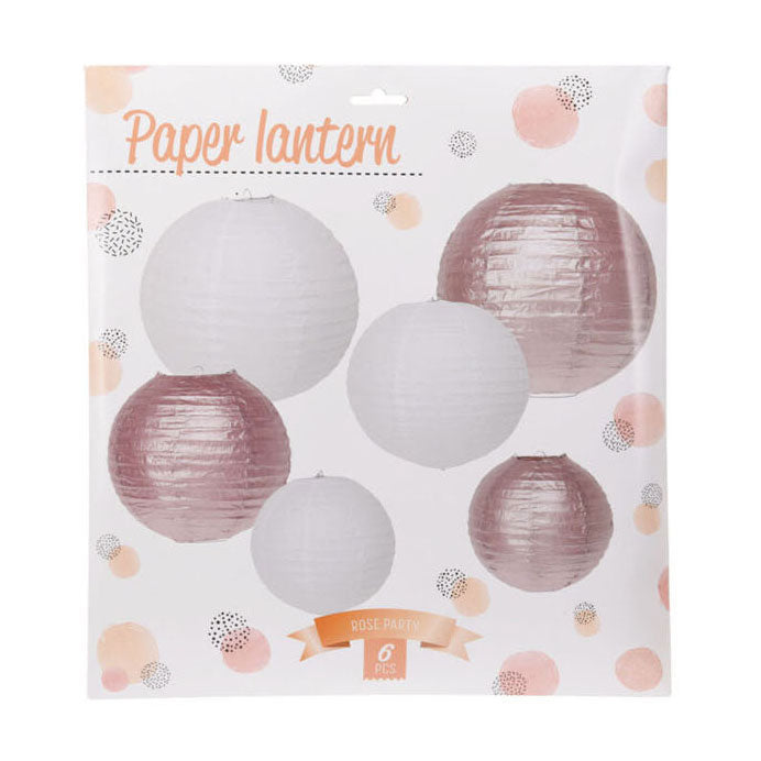 Lampion paper rosegoud white, set of 6