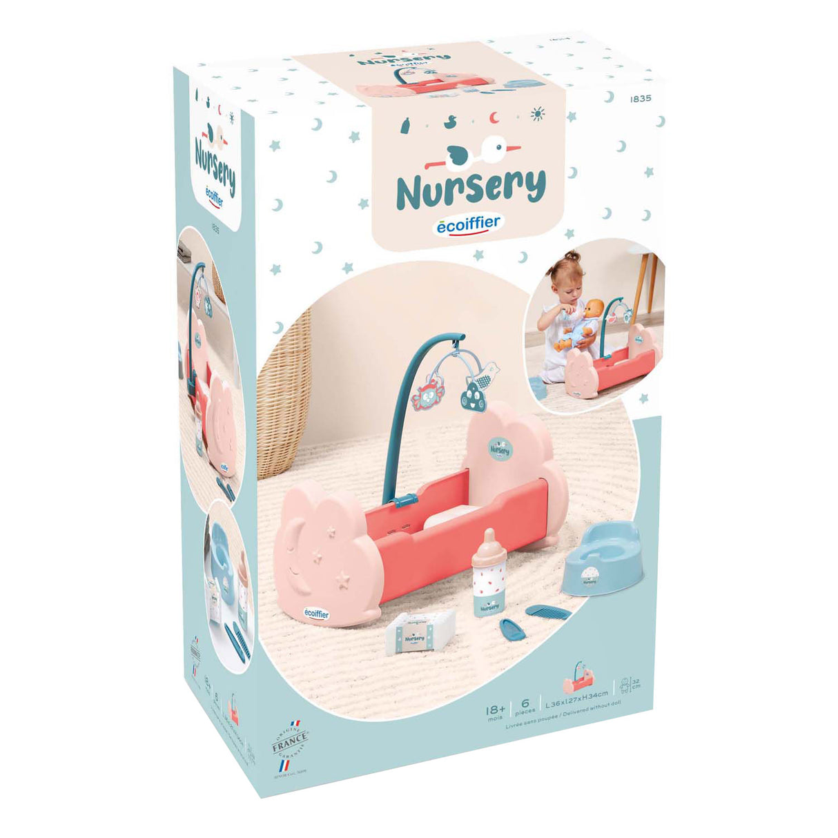 Ecoiffier Doll's Cradle s příslušenstvím, 6DLG.