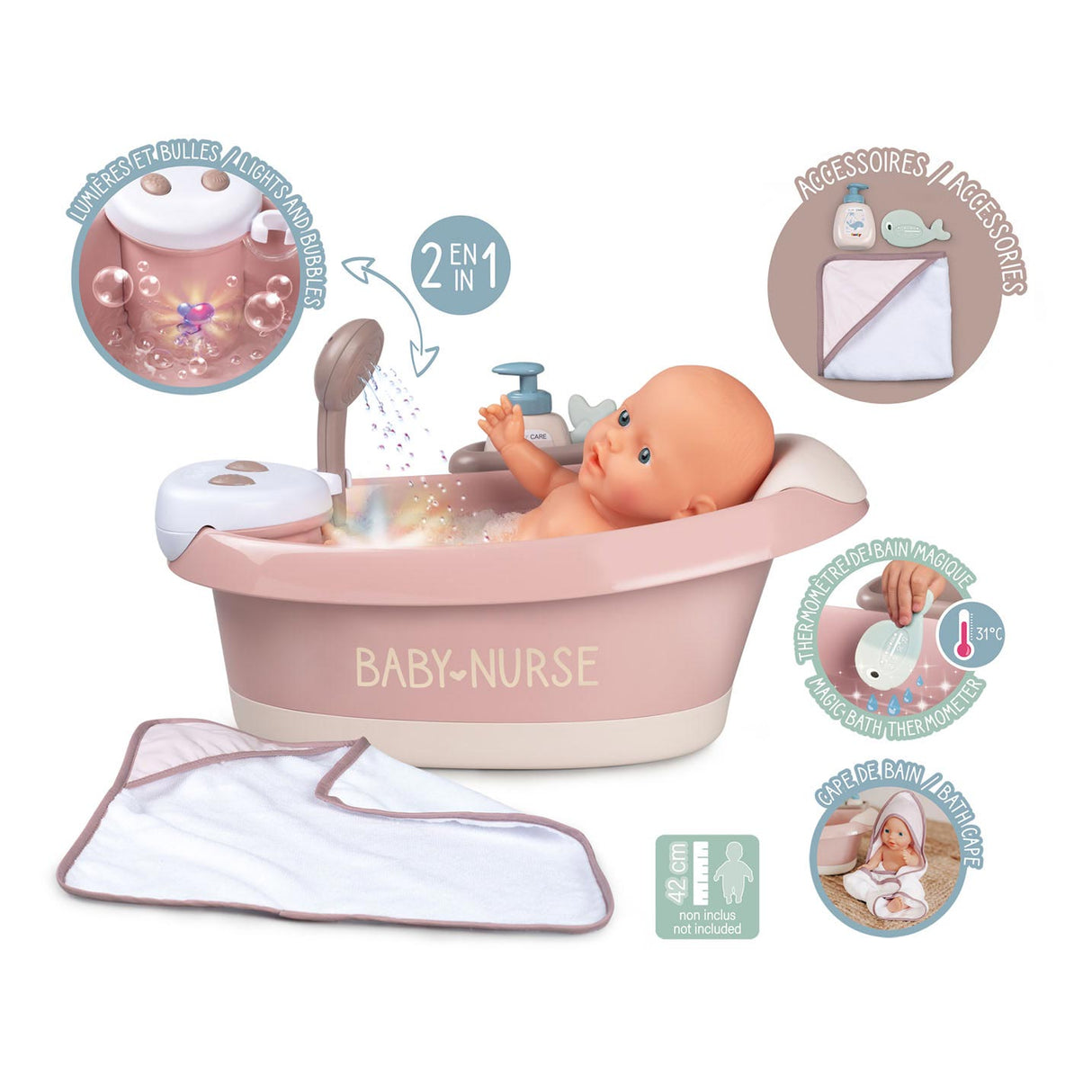 Smoby - Baby Nurse Bath s funkcemi a příslušenstvím 3DLG.