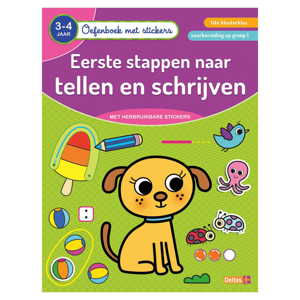 Libro de ejercicios de Deltas con calcomanías - Contando y escribiendo (3-4 años)