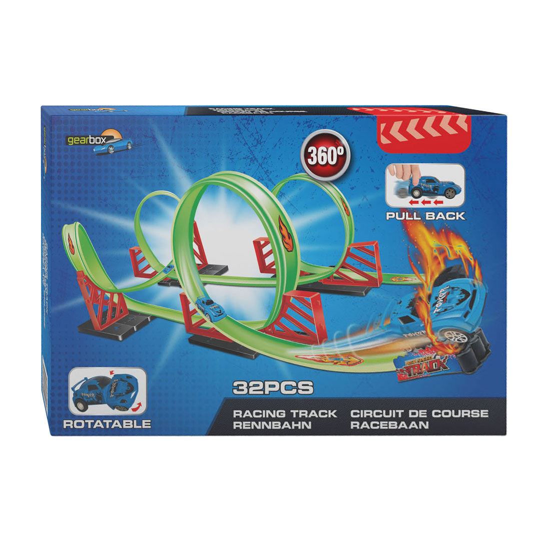 Race track looping with pull-back 360 car, 32dlg.