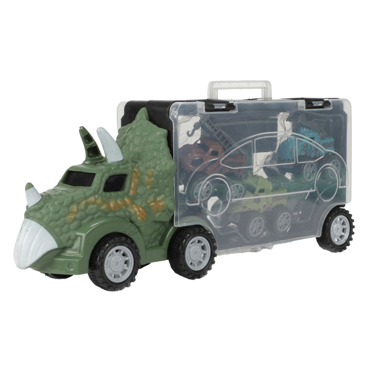 Welt vun Dinosaurier Dinotruck mat 3 Pull-Réck Autoen