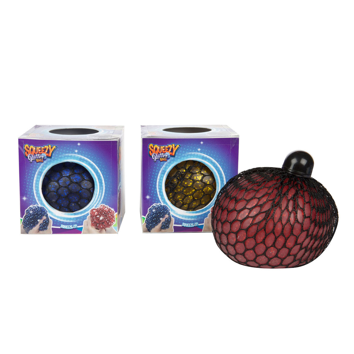 Toi-Toys Fun Glitter squeeze ball in Net, 10cm