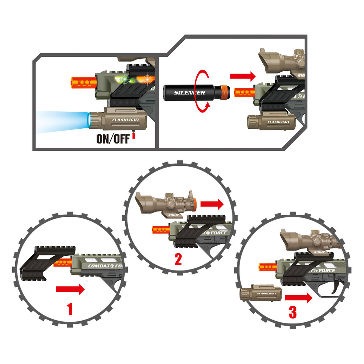 Toi-Toys Alfafox gun militarily with light and sound and flashlight