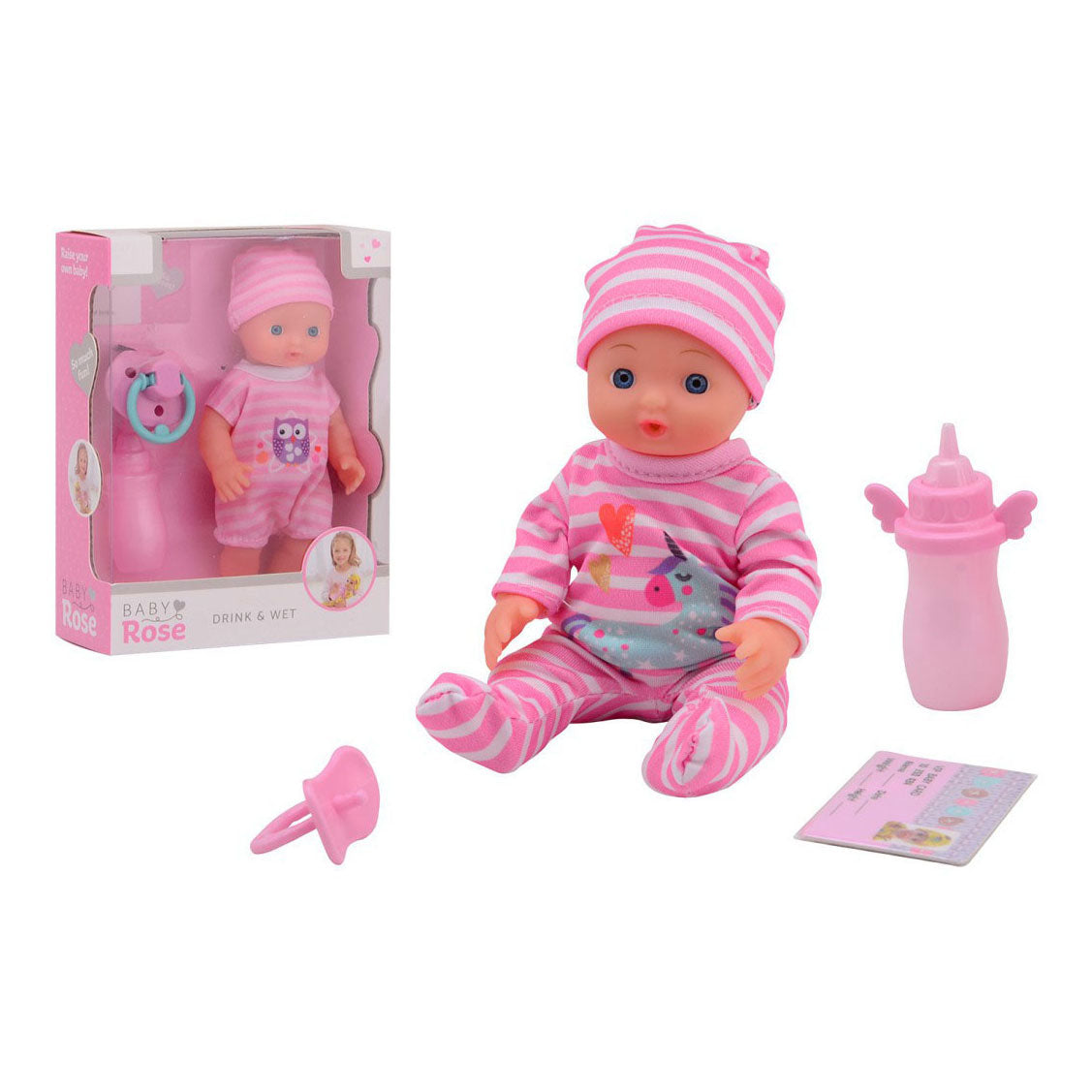 Bébé rose boit et plas baby pop baby