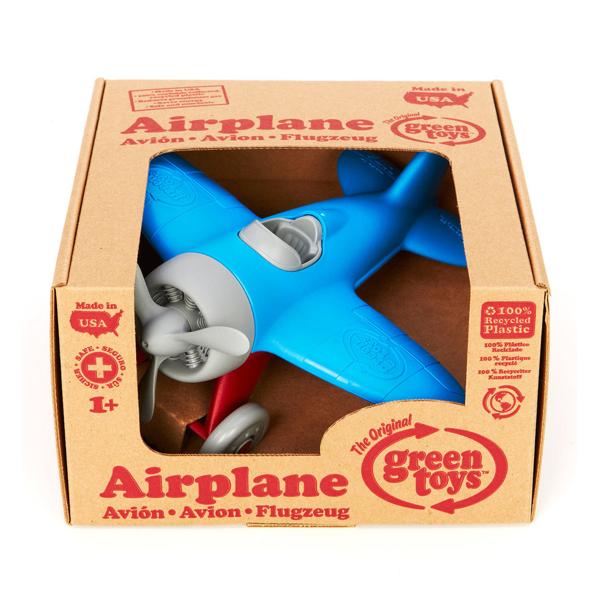 Gréng Spillsaachen Flightplare blo Recycled Plastik