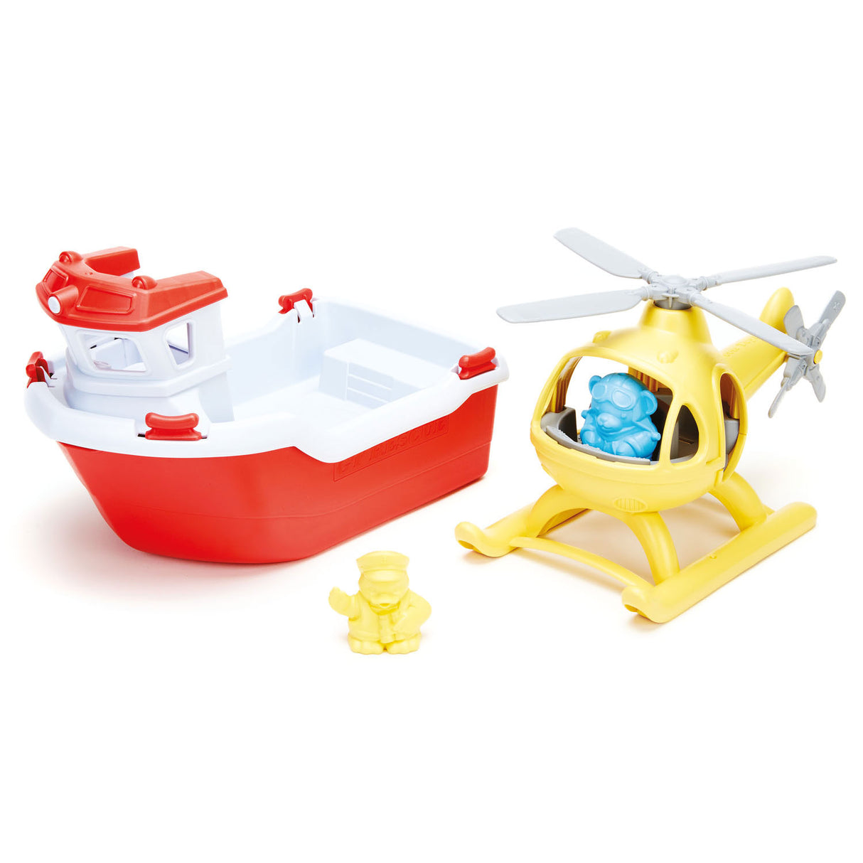 Gréng Spillsaachen Rettung Boot mam Helikopter