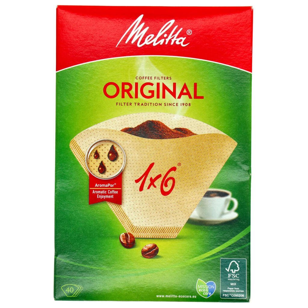 Melitta filtre 1x6 40 stykker brun