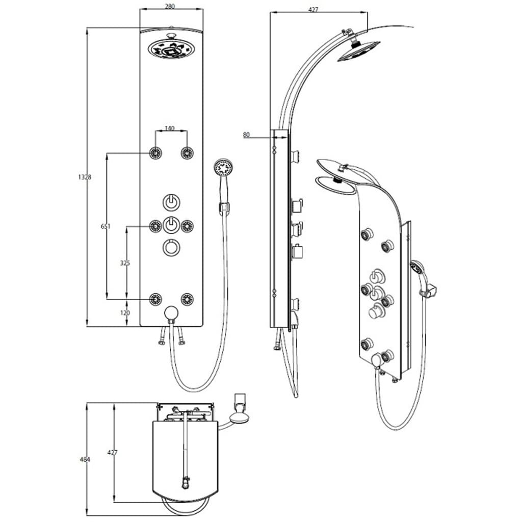 Panneau de douche Schütte Schütte avec un verre à robinet thermostatique noir