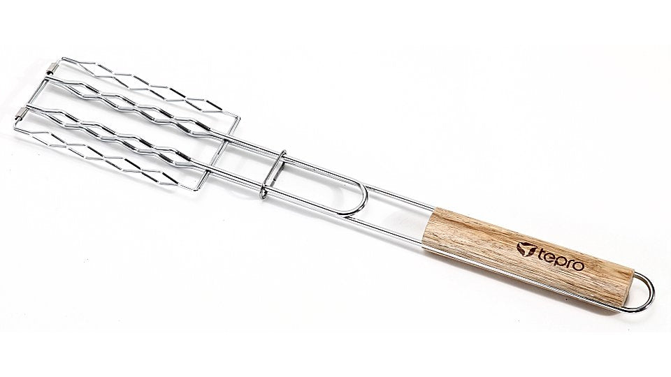 GEPRO 8527 Barbecue sausage clamp for 4 sausages with wooden handle 51 cm