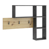 FMD FMD Wall coat rack with 4 open compartments of anthracite and oak colored