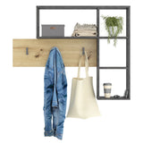 FMD FMD Wall coat rack with 4 open compartments of anthracite and oak colored
