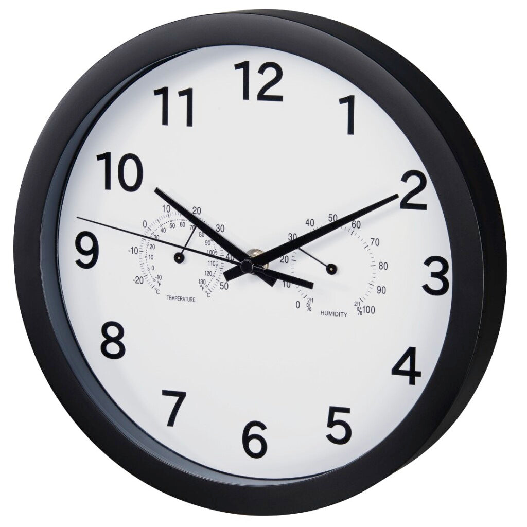 Hama Wall Clock Pure Plus Ø 25 cm With Thermo-Hygrometer Sage arm Black