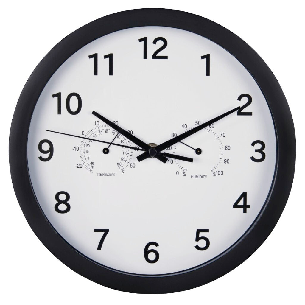Hama Wall Clock Pure Plus Ø 25 cm With Thermo-Hygrometer Sage arm Black