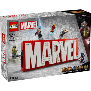 LEGO Super Heroes 76313 Marvel logo and minifigures