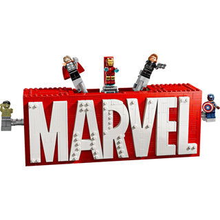 LEGO Super Heroes 76313 Marvel logo and minifigures