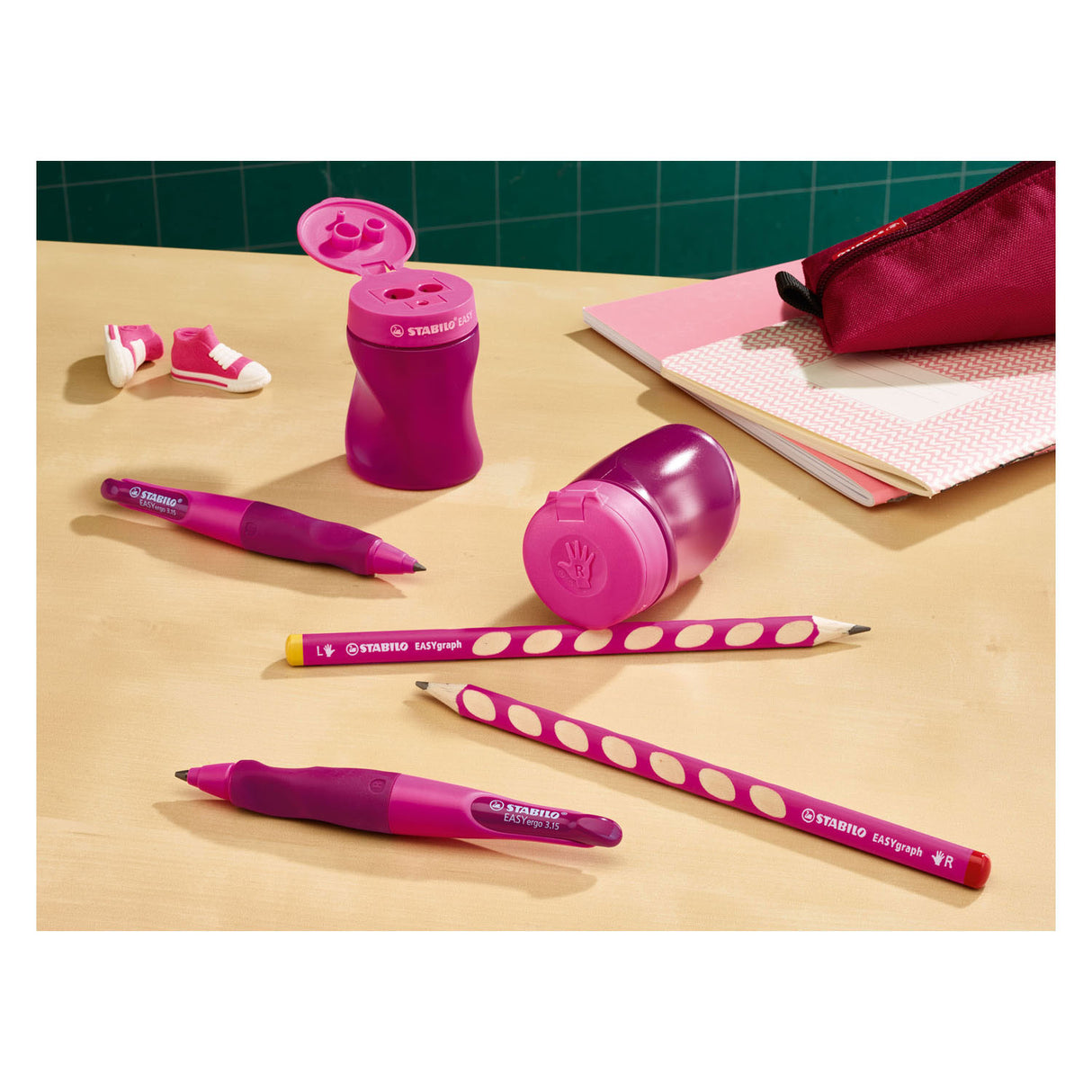 Stabilo Eashysharpeer - 3 an 1 Bleistifthäsch - lénks - rosa