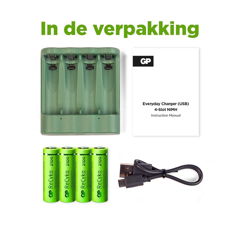 GP USB -Batterieladegerät + 4 x AA Batterien 2100mah nimh