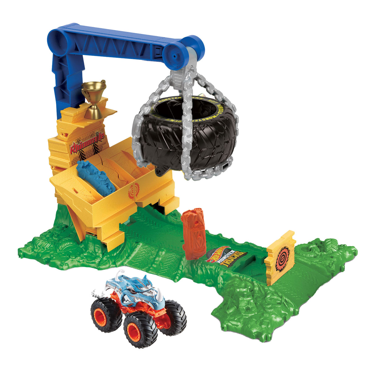 Hot Wheels Monstertrucks Arene Smahers Rhinomit Race Challenge Play Set