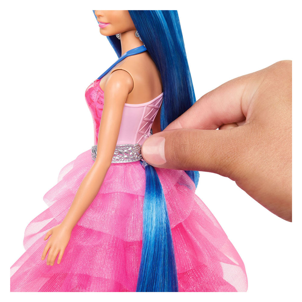 Lutka Mattel Unicorn z modrimi lasmi, roza obleko in Alicorn