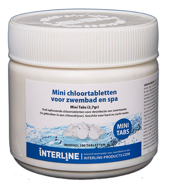 Interline Chlor Pëllen laang 90 Mini Tabs 2.7 Gramm 180 Stécker