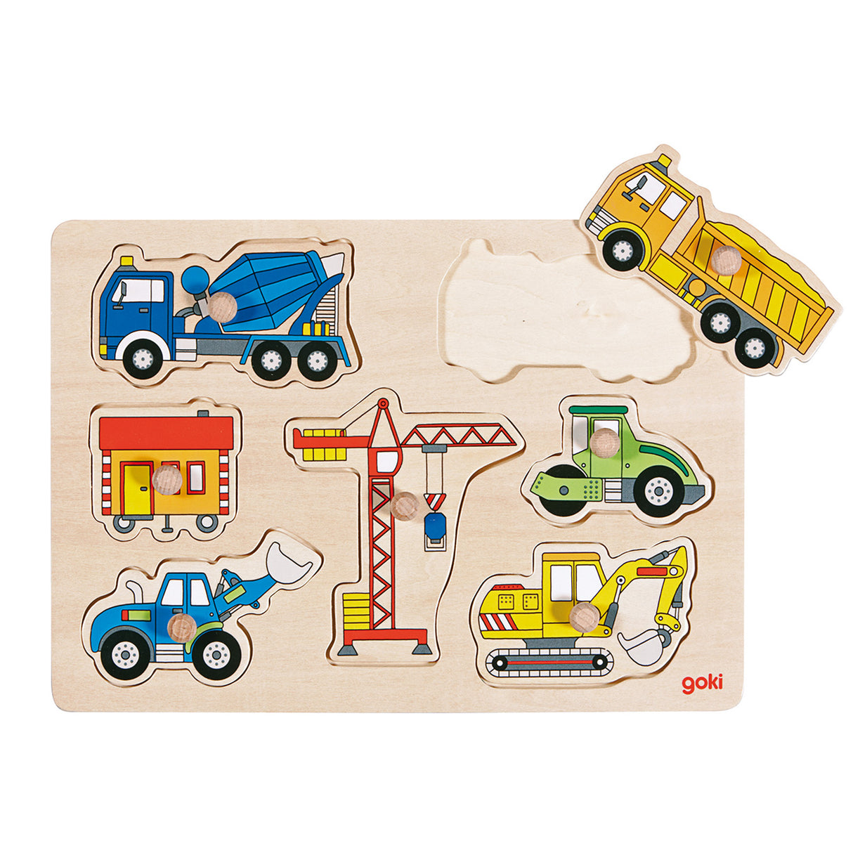 Goki Wooden Nick Puzzle - pracovní vozidla