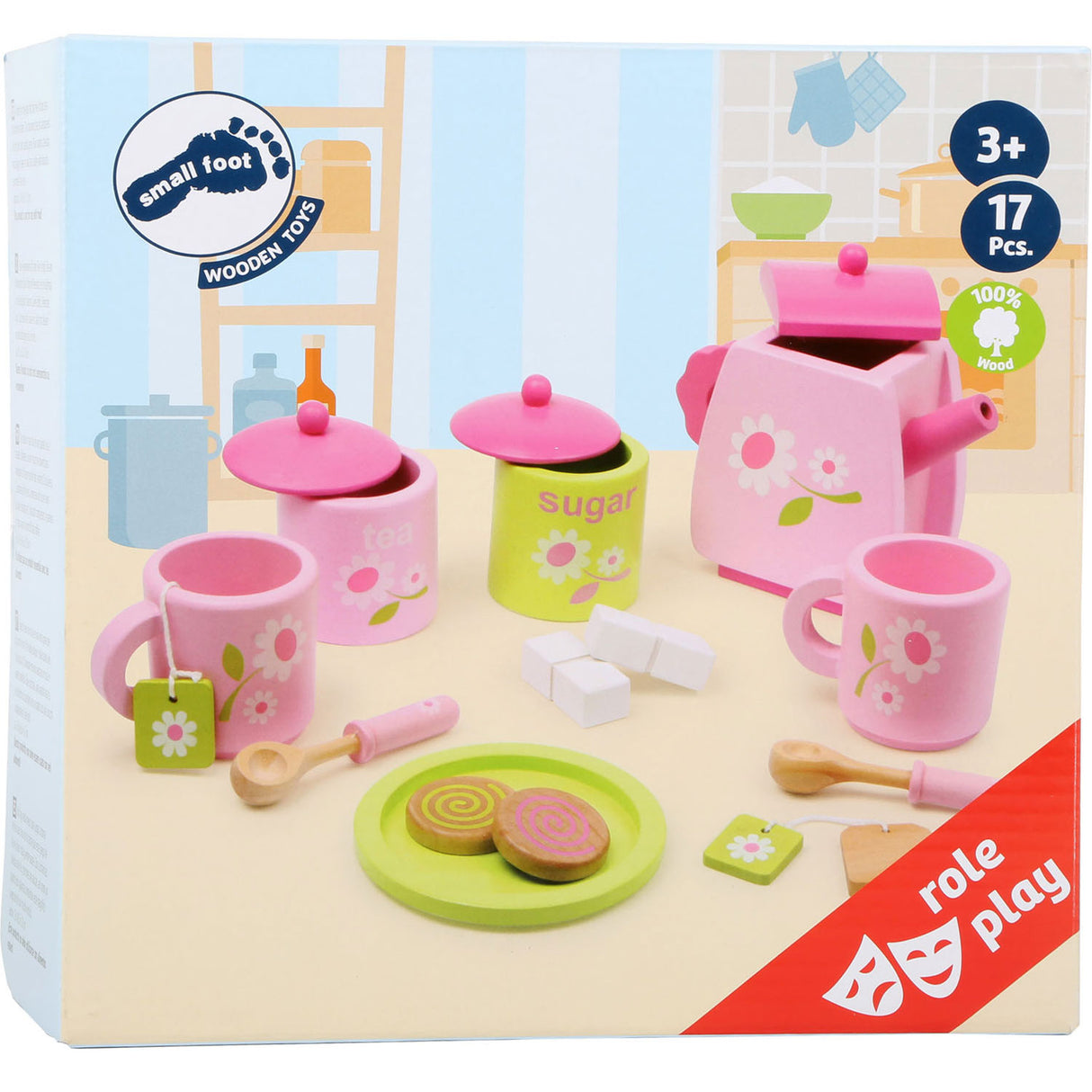 Set da tè in legno di piccoli piedi, 17dlg.