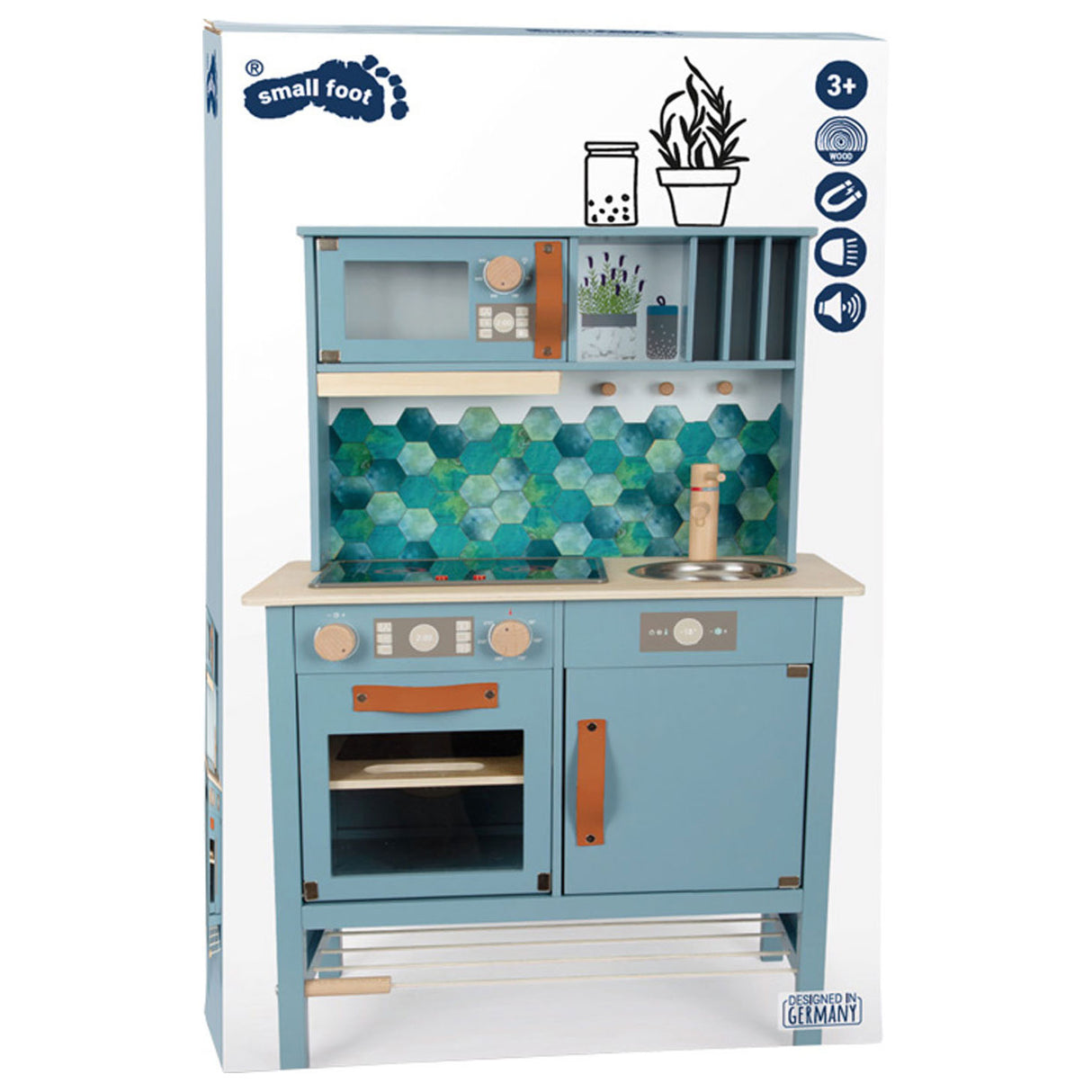 Piccole piede - cucina per bambini in legno blu, 7dlg.