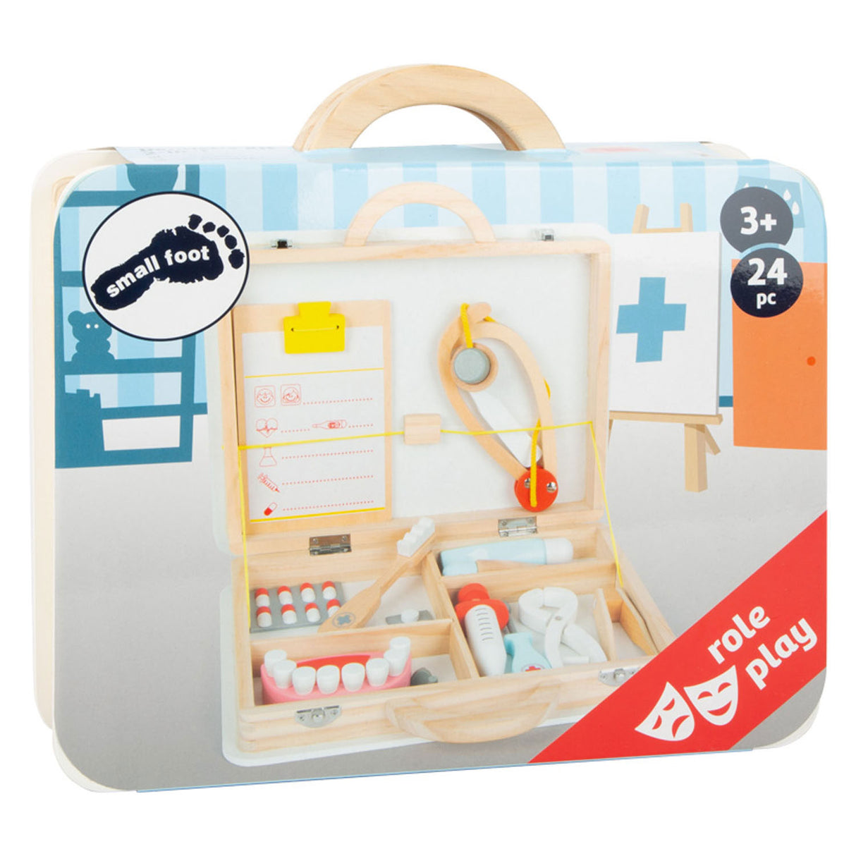 Small foot wooden doctor and dentist 2in1 set in suitcase