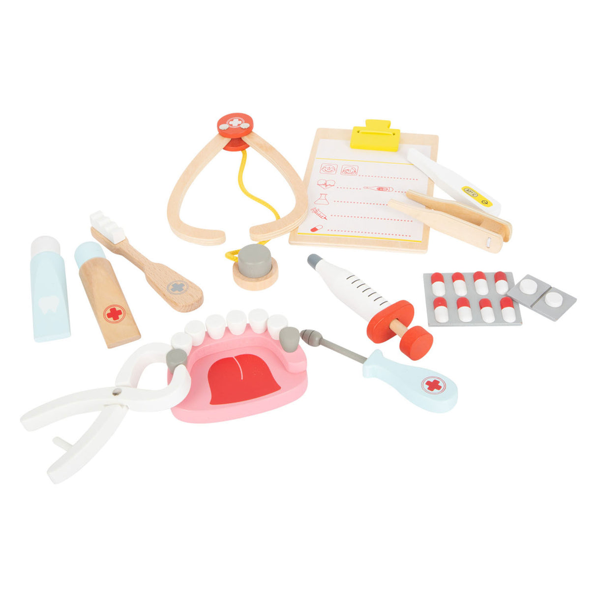 Small foot wooden doctor and dentist 2in1 set in suitcase