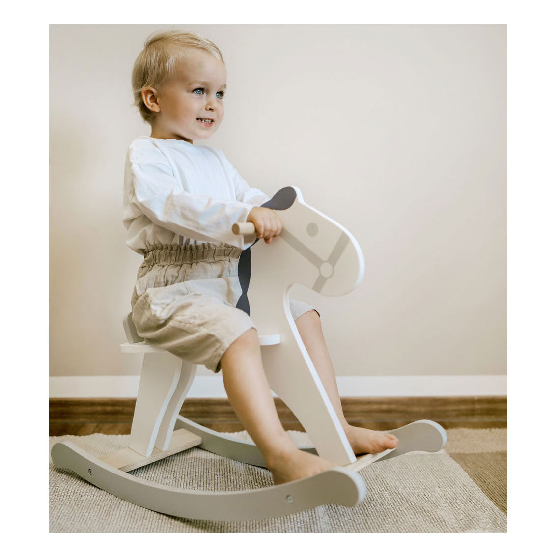 Small foot wooden rocking horse Skandi White