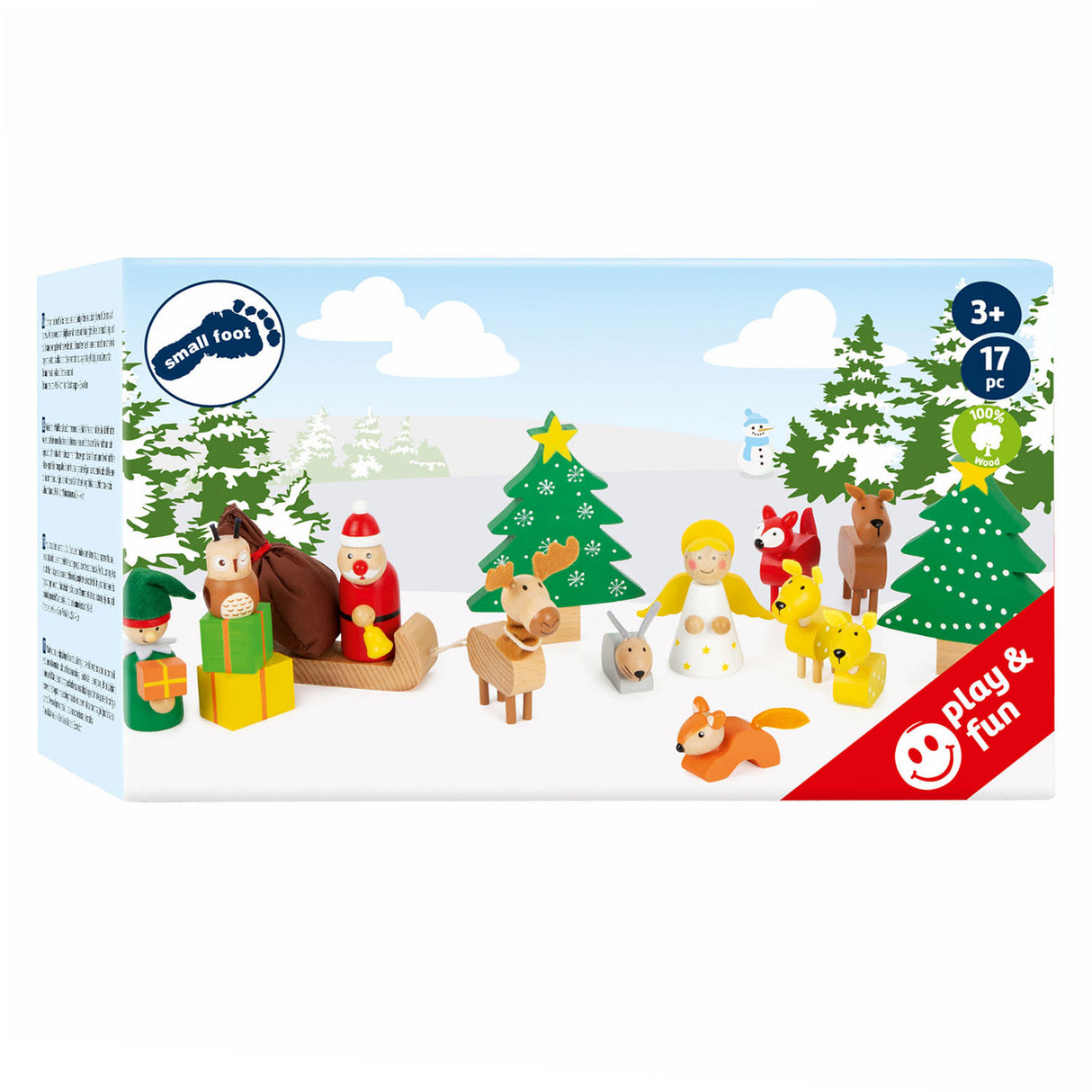Animales de madera de pie pequeño Navidad en el juego de juegos del bosque, 17dlg.
