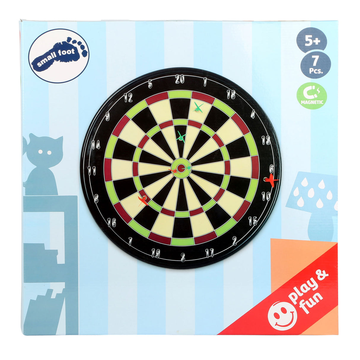 Kleng Fouss magnetesch Dartboard mat Pfeile, 7DLG.