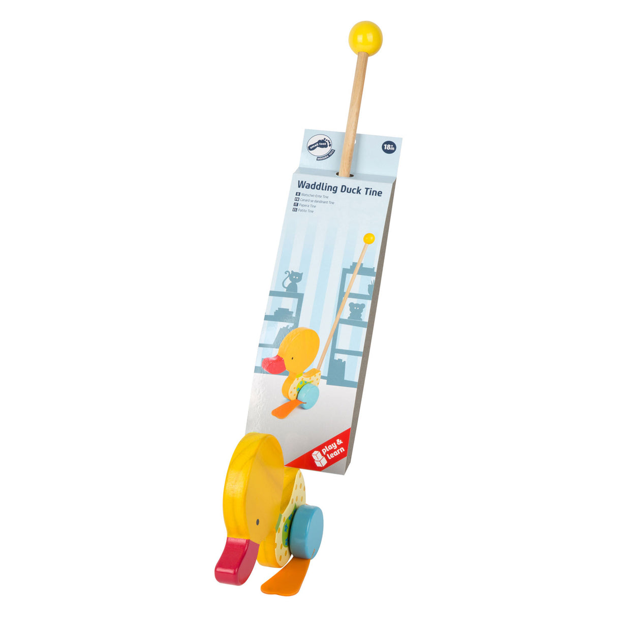 Small foot wooden push figure duck tina with stick