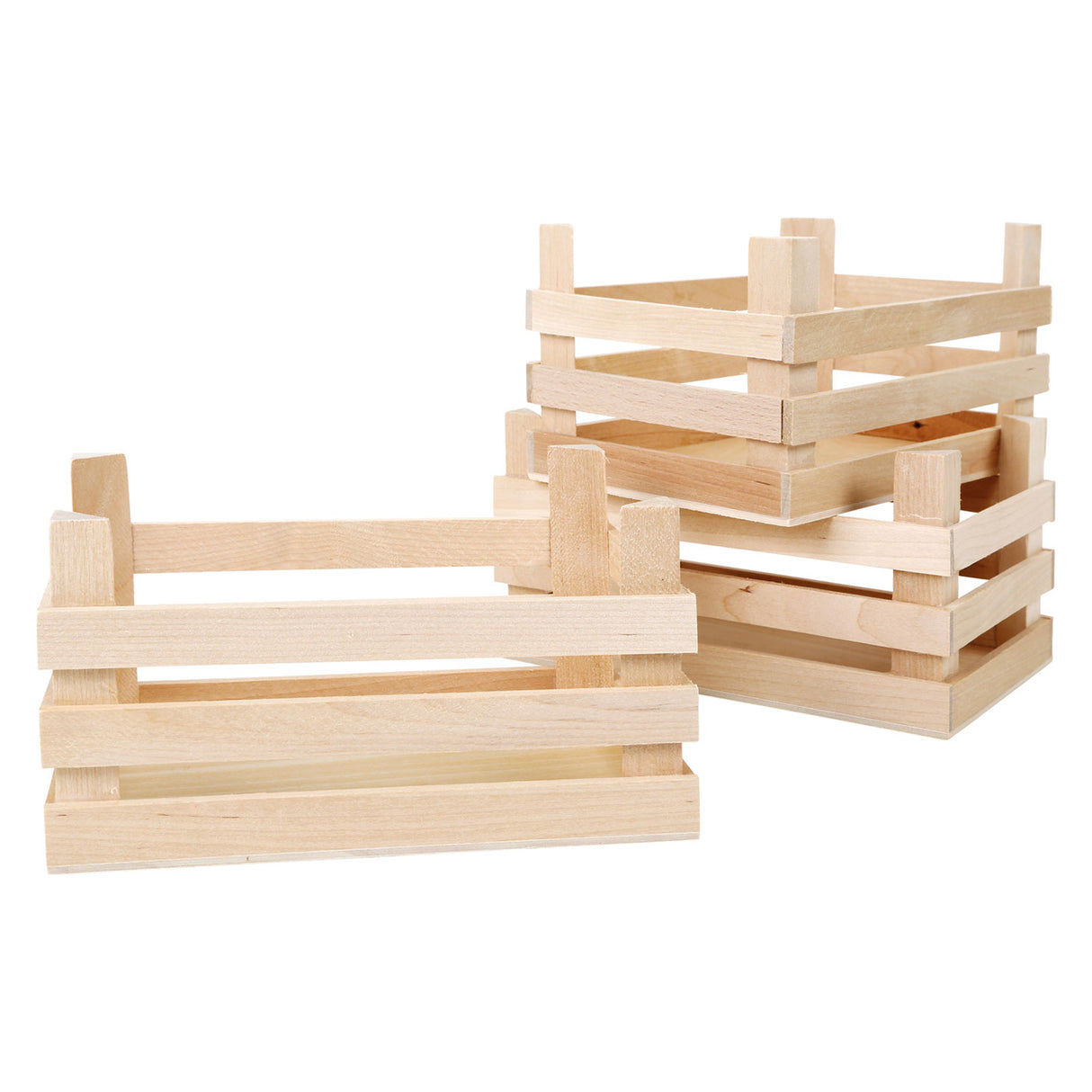 Small foot wooden crates large 18x12x9.5 cm, set of 3