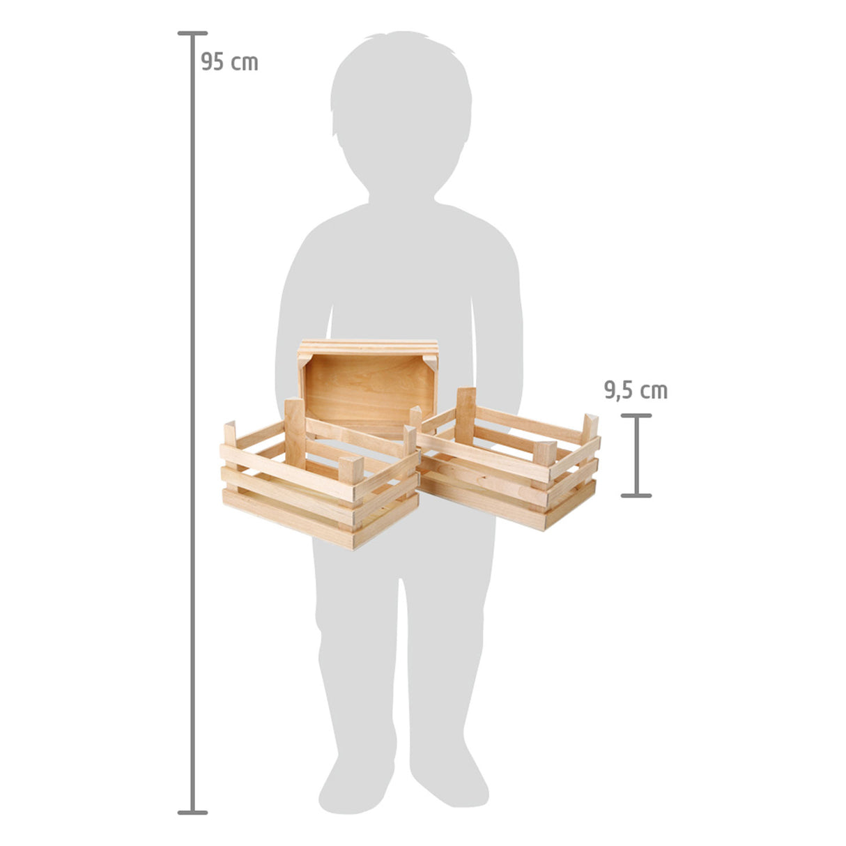 Small foot wooden crates large 18x12x9.5 cm, set of 3