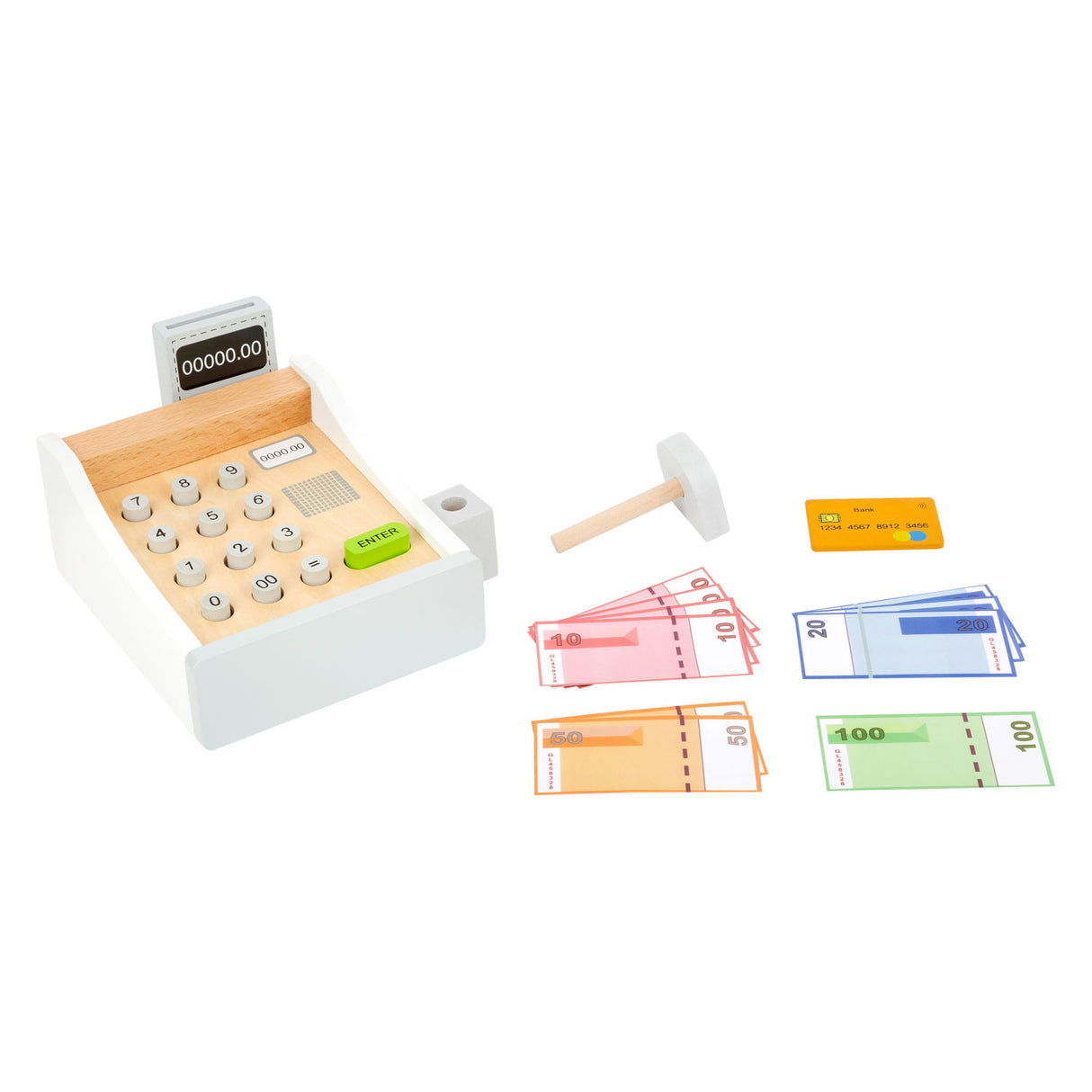 Petit pied - Caisse de jouets en bois avec accessoires, 15dlg.