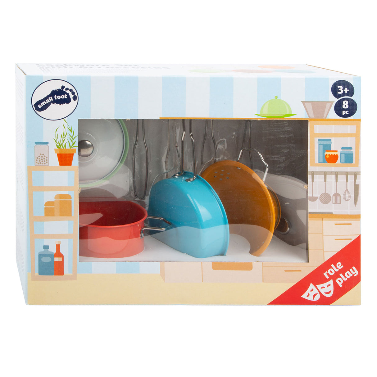 Padelle di piccoli piedi e utensili da cucina, 8dlg.