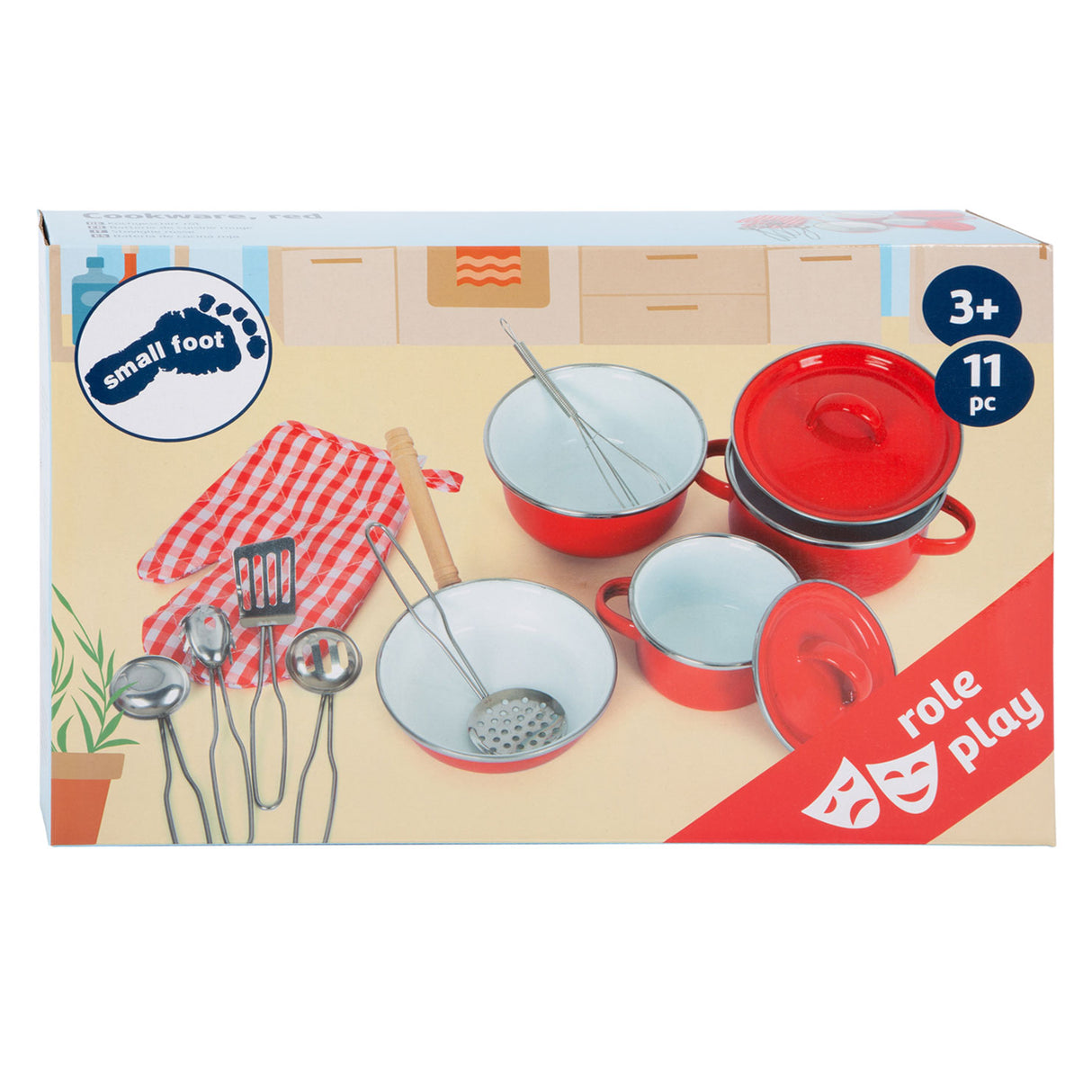 Kleine Fußpfannen und Kochgeschirrset rot, 11dlg.