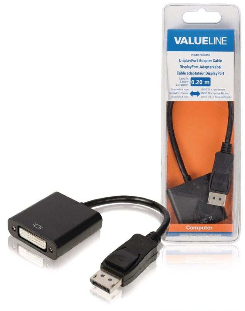 Valueline VLCB37250B02 Displayport adaptér kabel displej Male-Dvi-D 24 + 1-pin žena 0,20 m černá