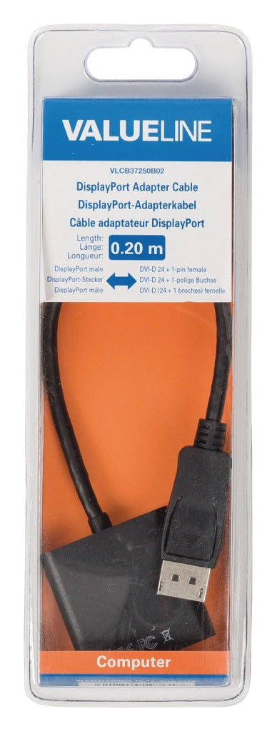 Valueline VLCB37250B02 Displayport adaptér kabel displej Male-Dvi-D 24 + 1-pin žena 0,20 m černá