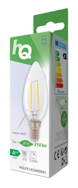 HQ LFE14Cand001 LED RETRO FILAMENT LAMP E14 Vela 2 W 210 LM 2700 K